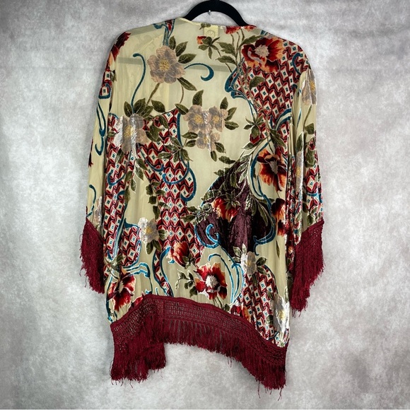 Blue Life Velvet Burnout Fringe Silk Kinomo In Red Size Small - Picture 2 of 6